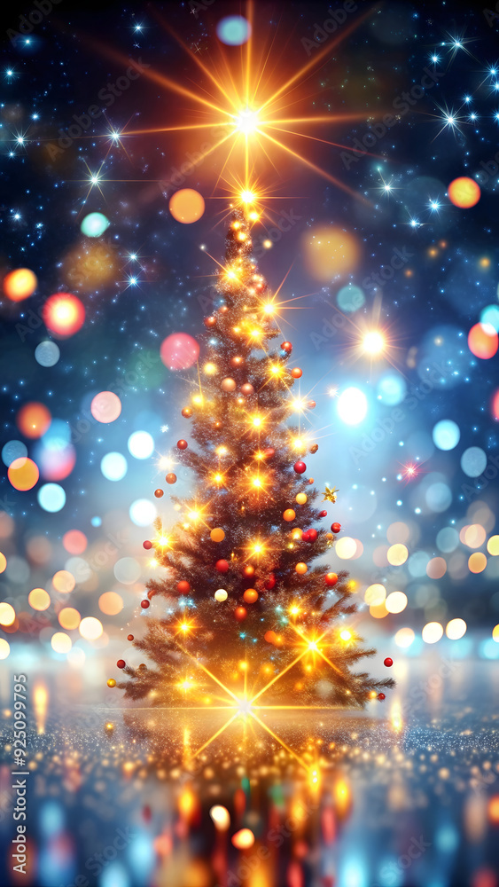 Naklejka premium Christmas tree with lights and bokeh background. 3d rendering