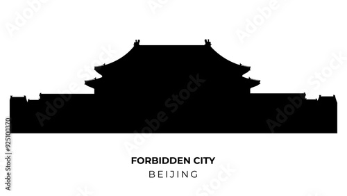 China, Peking. Silhouette of the Forbidden City isolated on a transparent background. Imperial palace complex in the Imperial City. Vector travel illustration