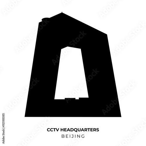 Peking. Landmark of China. Silhouette of CCTV Headquarters isolated on a transparent background. Chinese skyscraper, large office building. Vector illustration