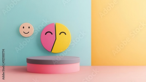 Vibrant scene with colorful smiley faces, playful design, and a minimalistic background. Perfect for cheerful projects. photo