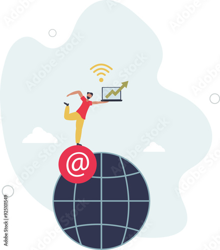 Distant job with wireless technology provision .flat design with people.