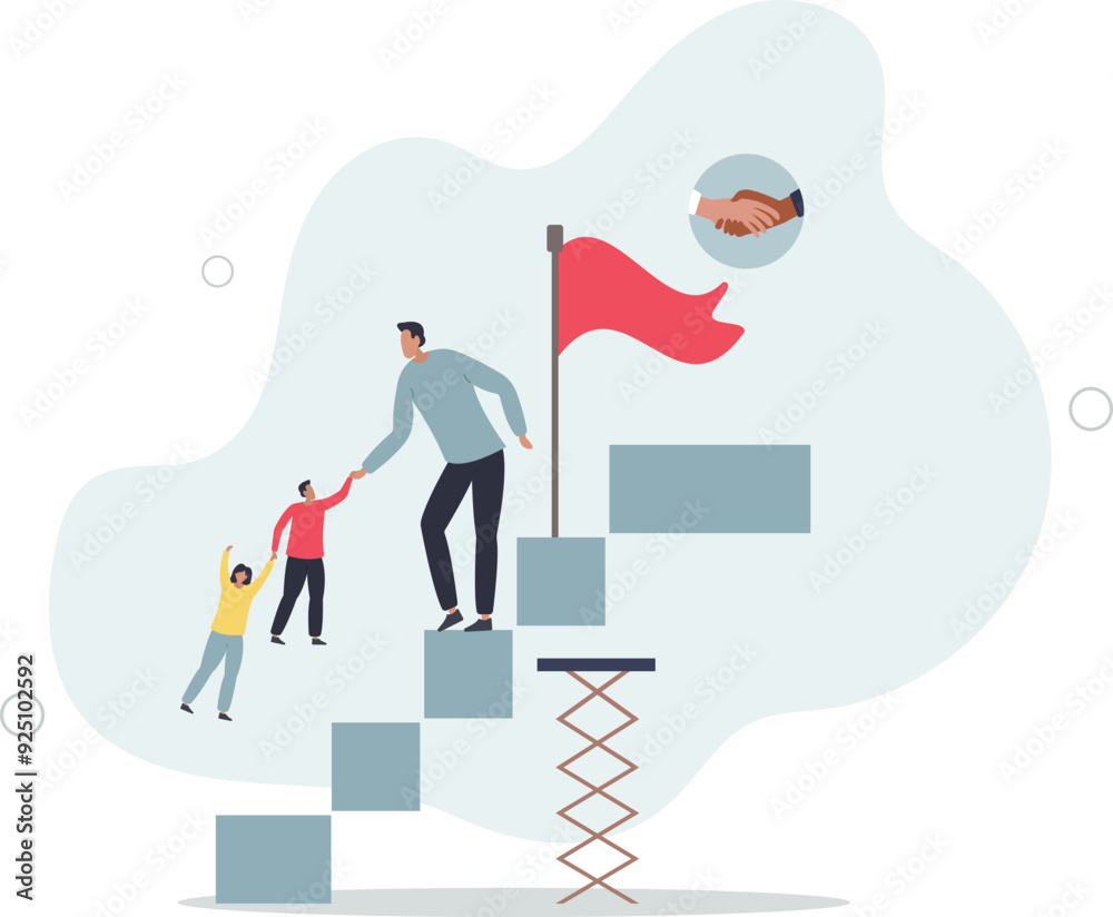 Obraz premium Employee career ladders and job guide or task explanation steps.flat design with people.
