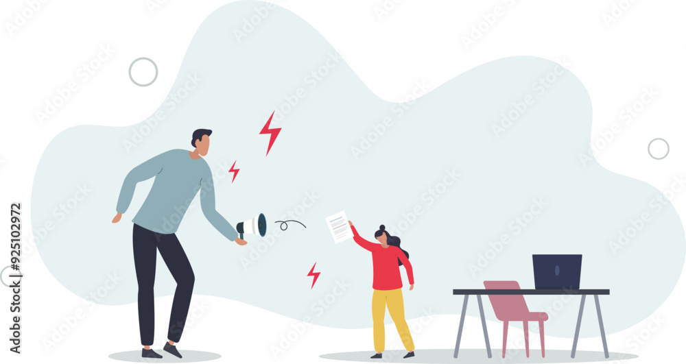 Workplace bullying and mental harassment from boss.Conflict and bully behavior to female victim.flat design with people. Workplace bullying and mental harassment from boss.Conflict and bully behavior to female victim.flat design with people.