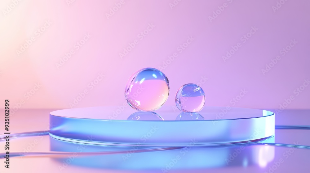 Two clear spheres on a blue surface Two clear spheres on a blue surface