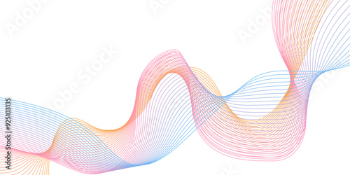  Futuristic colorful blend wave lines on transparent background. Technology abstract lines on white background. Undulate Grey Wave Swirl, frequency sound wave, twisted curve lines with blend effect.	