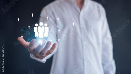 Fototapeta Naklejka Na Ścianę i Meble -  Customer Relationship Management, global structure customer network technology, social media, digital marketing online, Data exchanges development, customer service.