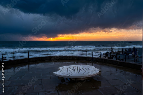 a stormy rainy windy sunset in France at the beach photo