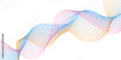  Futuristic colorful blend wave lines on transparent background. Technology abstract lines on white background. Undulate Grey Wave Swirl, frequency sound wave, twisted curve lines with blend effect.	