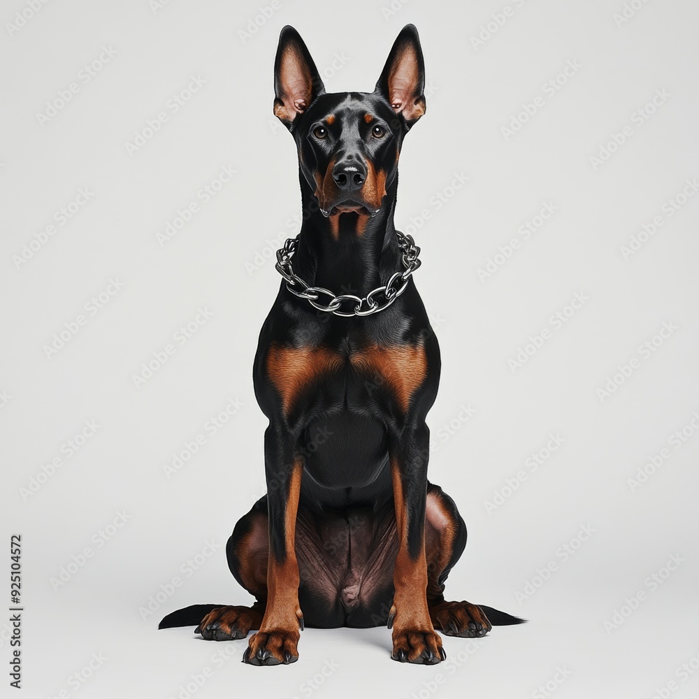 Isolated on a transparent background, a portrait of a dobermann dog sits Isolated on a transparent background, a portrait of a dobermann dog sits
