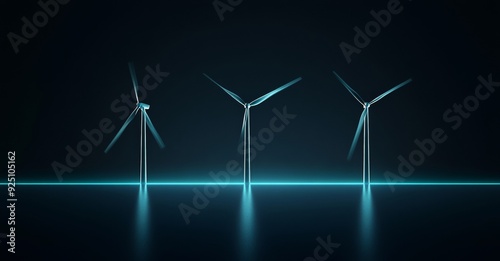 Renewable energy source of abstract blue low poly wind turbine with different positions of vanes