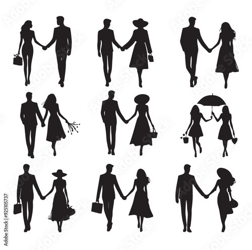 couples holding hands silhouette vector illustration