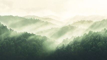 Leinwandbilder Khaki Nature Background: Serene and tranquil design featuring a soft, blurred landscape of a sunlit forest or rolling hills  © Ekkarat_Studio
