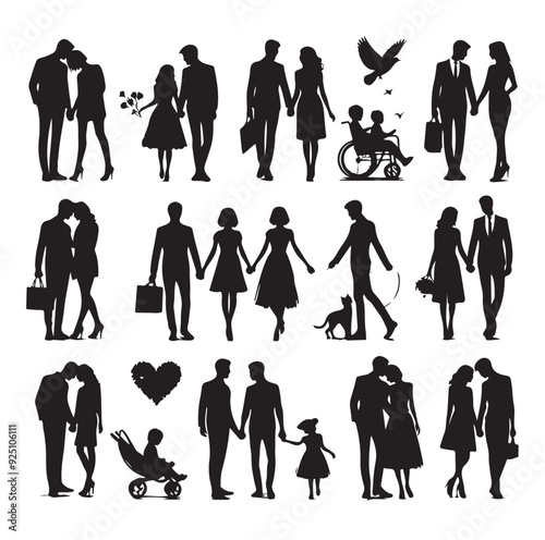 couples holding hands silhouette vector illustration