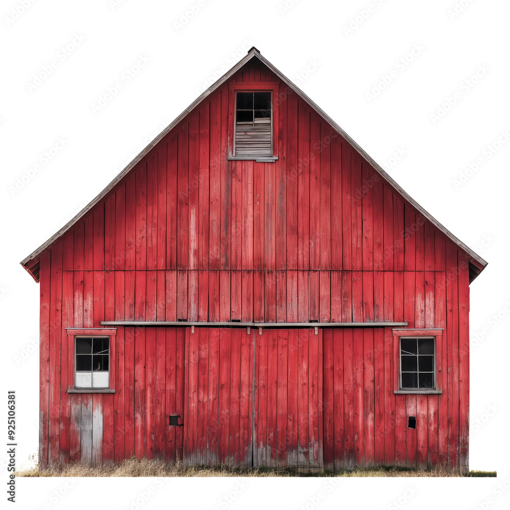 Classic red barn with rustic wood siding, a gambrel roof, and a weathered appearance.