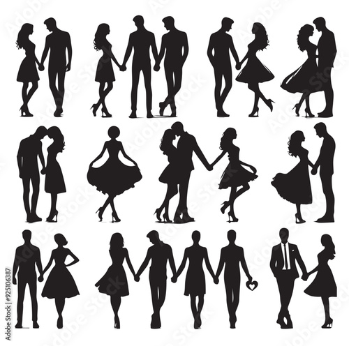 couples holding hands silhouette vector illustration