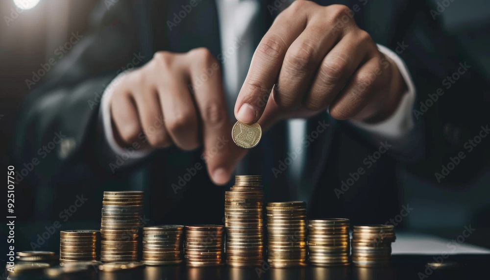 Businessman Stacking Coins with Hand
Businessman Stacking Coins with Hand