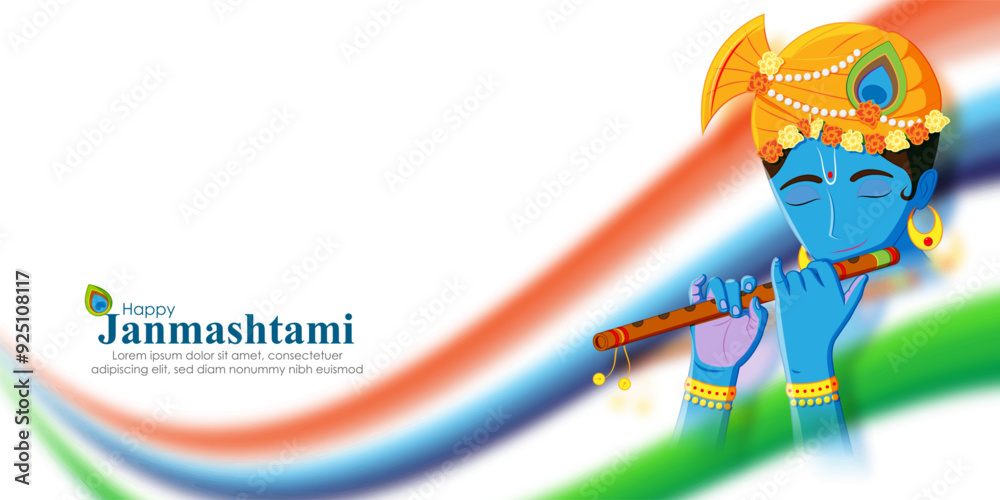 Fototapeta premium Vector illustration of Happy Krishna Janmashtami social media feed template