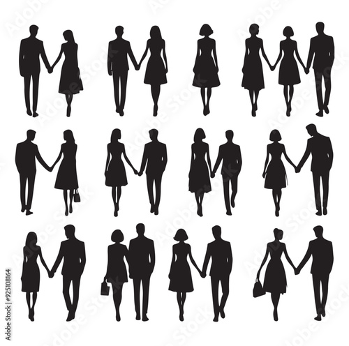 couples holding hands silhouette vector illustration