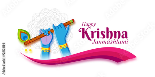 Vector illustration of Happy Krishna Janmashtami social media feed template