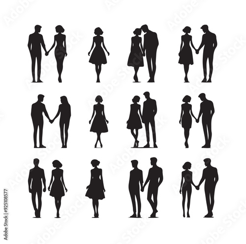 couples holding hands silhouette vector illustration