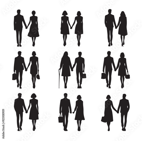 couples holding hands silhouette vector illustration