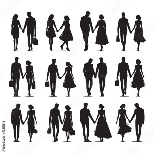 couples holding hands silhouette vector illustration