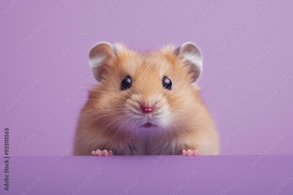 Cute Golden Hamster on Purple Background Cute Golden Hamster on Purple Background