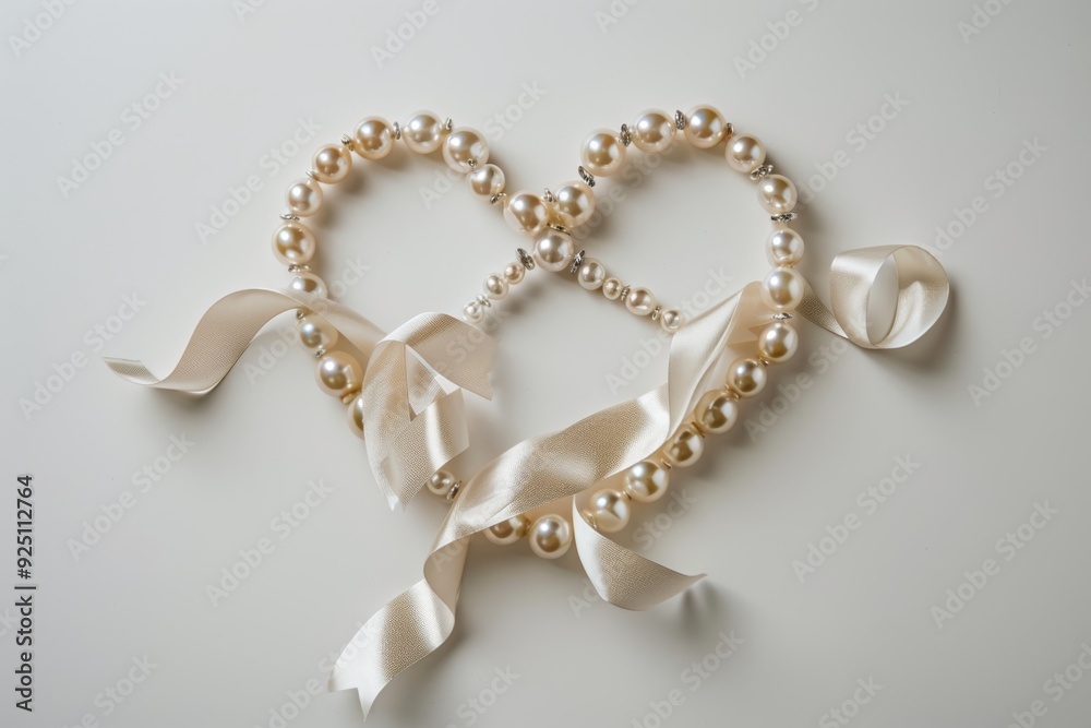 A delicate heart made of intertwined strands of pearls and satin ribbon, set against a clean white backdrop. The soft, luxurious textures evoke a sense of elegance and sophistication. A delicate heart made of intertwined strands of pearls and satin ribbon, set against a clean white backdrop. The soft, luxurious textures evoke a sense of elegance and sophistication.