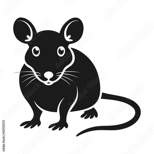 Black silhouette mouse or rat with long tail icon and vector illustration