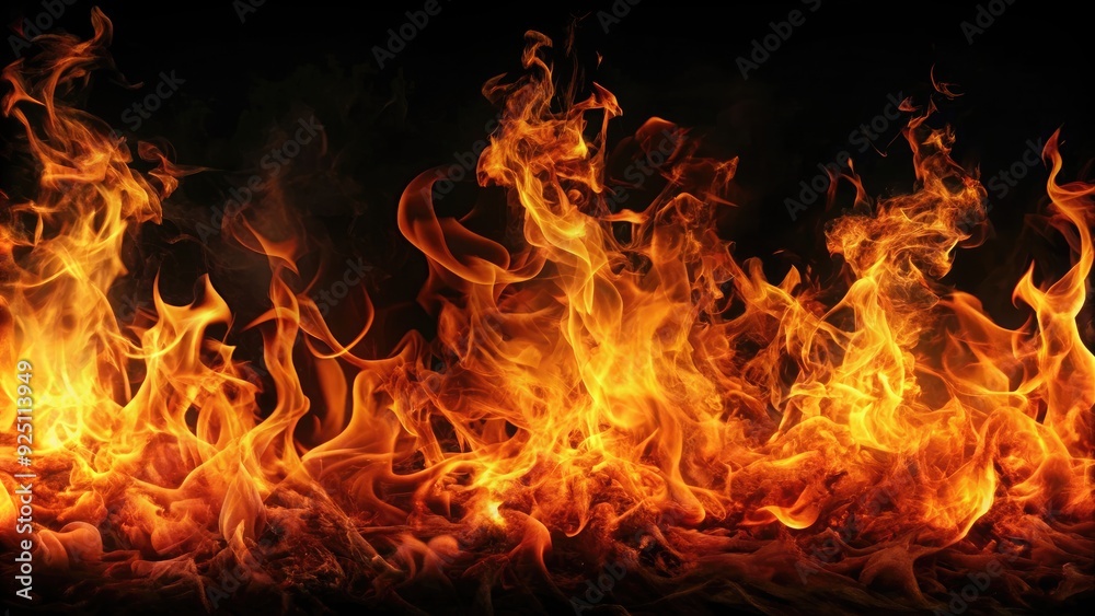 Abstract image of fiery flames dancing in the darkness, heat, danger, energy, destruction, inferno, hot, burning, intense, red Abstract image of fiery flames dancing in the darkness, heat, danger, energy, destruction, inferno, hot, burning, intense, red