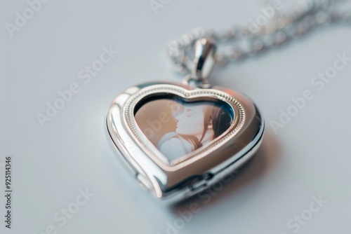 A beautiful heart-shaped locket with a photo inside, placed on a clean white background. Valentine's Day, February 14