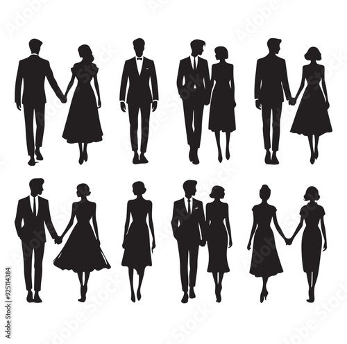 couples holding hands silhouette vector illustration