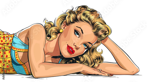 retro style pop art and vintage advertising. Sexy blonde woman.