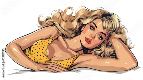 retro style pop art and vintage advertising. Sexy blonde woman.