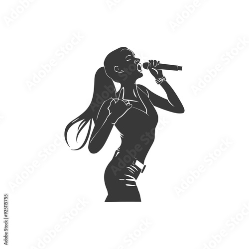 Energetic Female Singer Silhouette, Powerful Vocal Performance