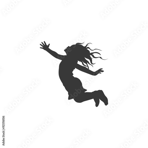 Joyful Girl Silhouette: Leaping with Windblown Hair