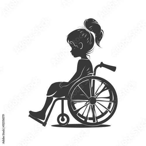 Silhouette of a Girl in Wheelchair, High Ponytail, Side Profile