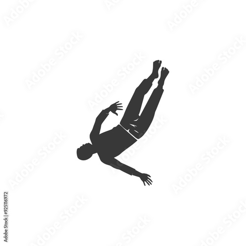 Silhouette of a Man in Freefall, Minimalist Vector Illustration
