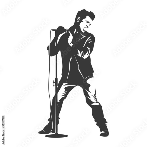 Monochromatic Silhouette of a Male Singer on Stage