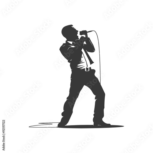 Silhouette of Businessman Singing Passionately into Microphone