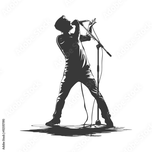 Passionate Male Singer Silhouette, Monochrome Stage Performance Illustration