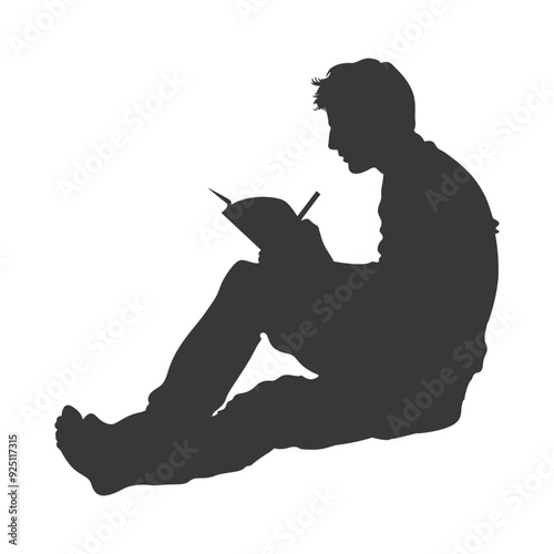Silhouette of Young Man Sketching, Seated, Casual Pose