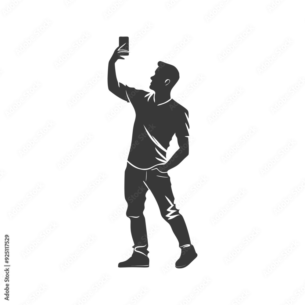 Stylish Silhouette: Man Taking Selfie, Monochrome Vector Illustration Stylish Silhouette: Man Taking Selfie, Monochrome Vector Illustration