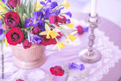 flowers in vase and on a table
