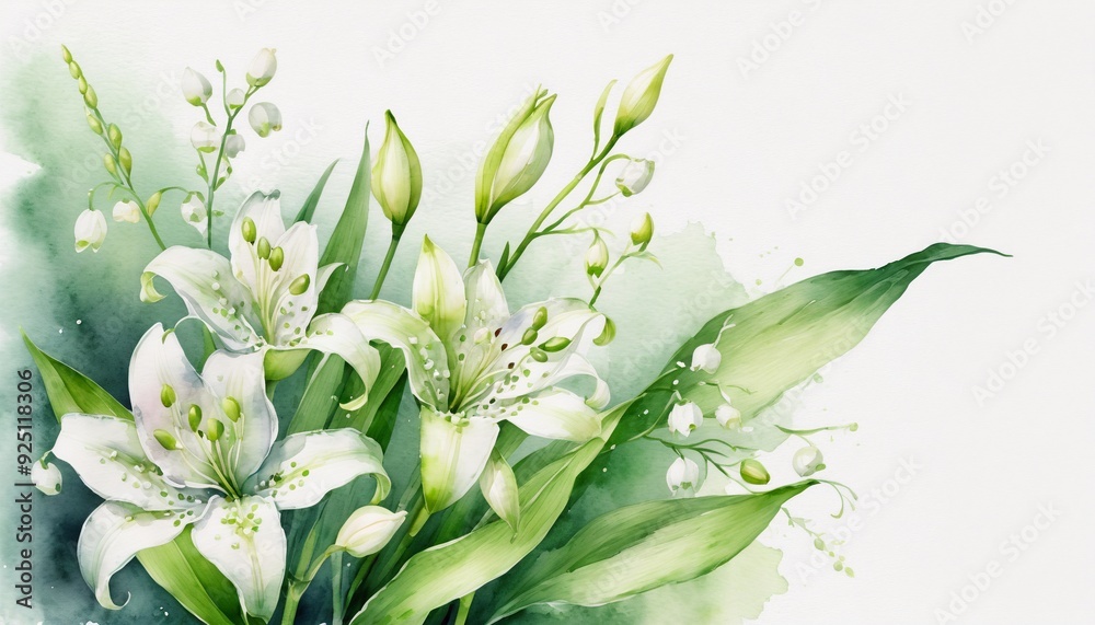 watercolor lily of the valley budget hand painting isolated on white background illustration for paper, greeting cards watercolor lily of the valley budget hand painting isolated on white background illustration for paper, greeting cards