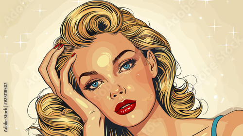 retro style pop art and vintage advertising. Sexy blonde woman.