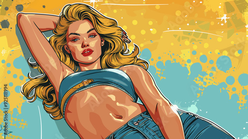 retro style pop art and vintage advertising. Sexy blonde woman.