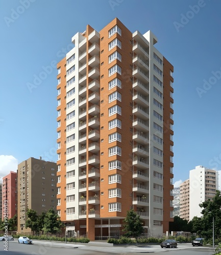Modern Brick Building with Balconies in City