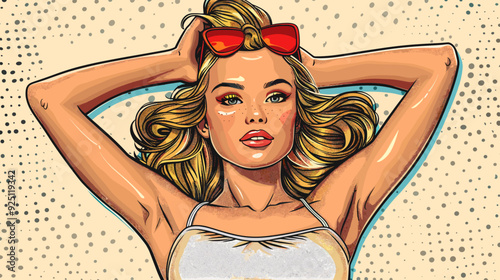 retro style pop art and vintage advertising. Sexy blonde woman.