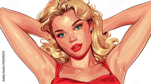 retro style pop art and vintage advertising. Sexy blonde woman.